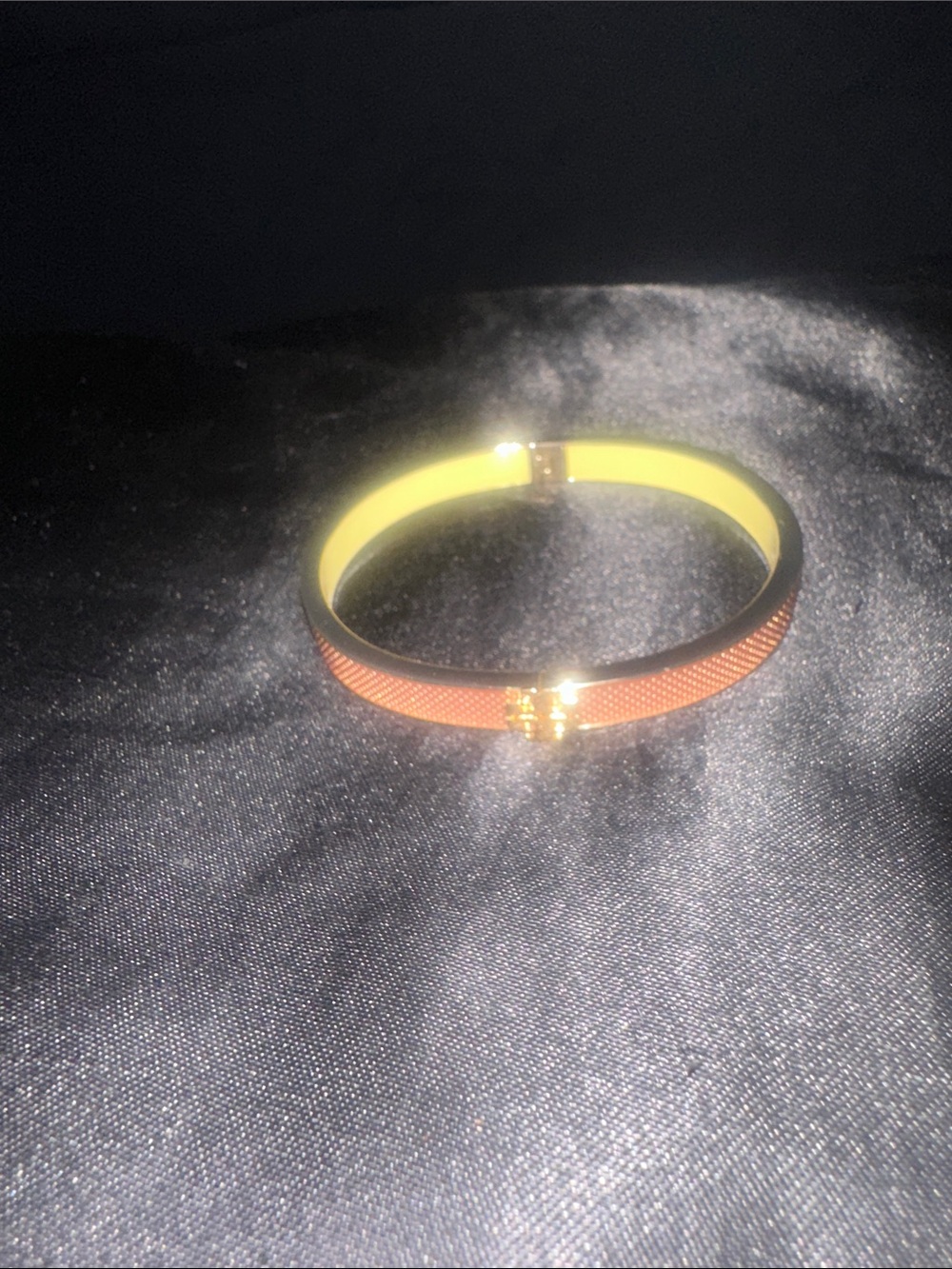 Tory Burch Orange Textured and Yellow-Interior Hinged Bangle Bracelet